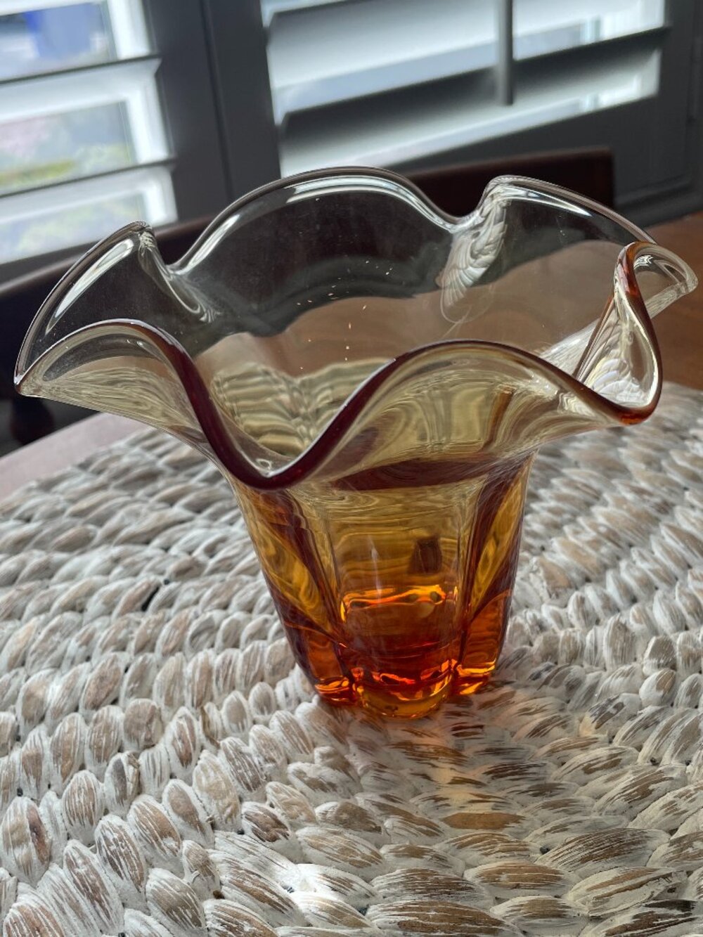 Mid-Century Modern (MCM) Handkerchief Art Glass Vase, Amber.